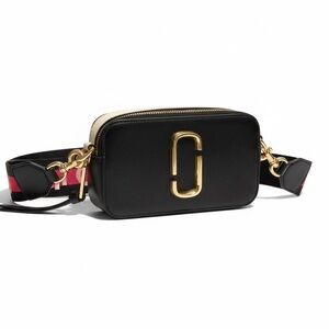 Marc Jacobs Black Leather Crossbody Camera Bag with Gold Hardware